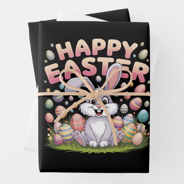 Happy Easter 2025  Eggs Bunny Cute Rabbit Wrapping Paper Sheets (In situ)