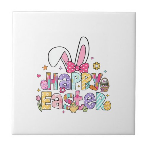 Happy Easter 2026 Cute Bunny Rabbit Easter Day Wom Ceramic Tile