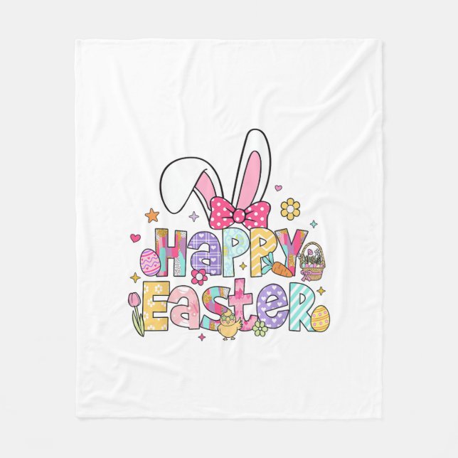 Happy Easter 2026 Cute Bunny Rabbit Easter Day Wom Fleece Blanket (Front)