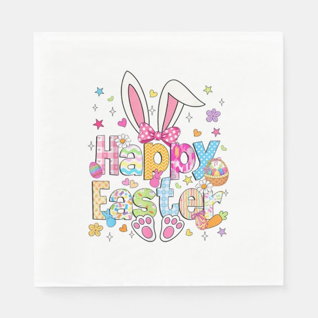 Happy Easter 2026 Cute Bunny Rabbit Easter Day Wom Napkins (Front)