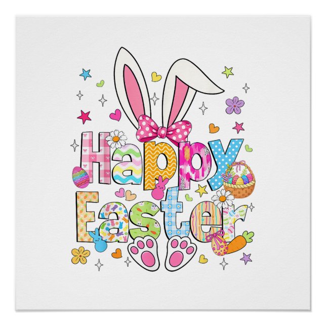 Happy Easter 2026 Cute Bunny Rabbit Easter Day Wom Poster (Front)