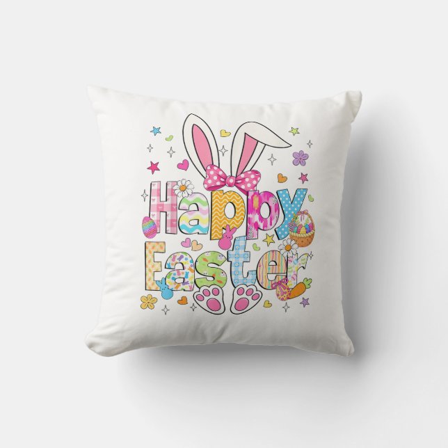 Happy Easter 2026 Cute Bunny Rabbit Easter Day Wom Throw Pillow (Front)