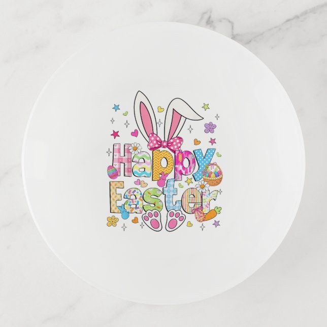 Happy Easter 2026 Cute Bunny Rabbit Easter Day Wom Trinket Tray (Front)