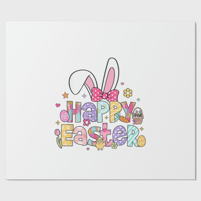 Happy Easter 2026 Cute Bunny Rabbit Easter Day Wom Wrapping Paper (Flat)
