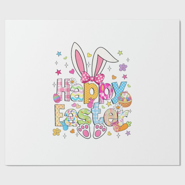 Happy Easter 2026 Cute Bunny Rabbit Easter Day Wom Wrapping Paper (Flat)