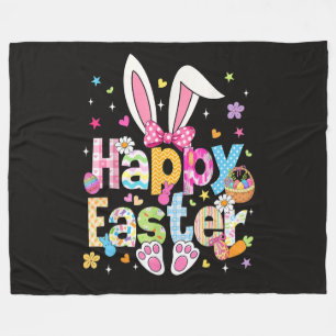 Happy Easter 2026 Cute Bunny Rabbit Fleece Blanket