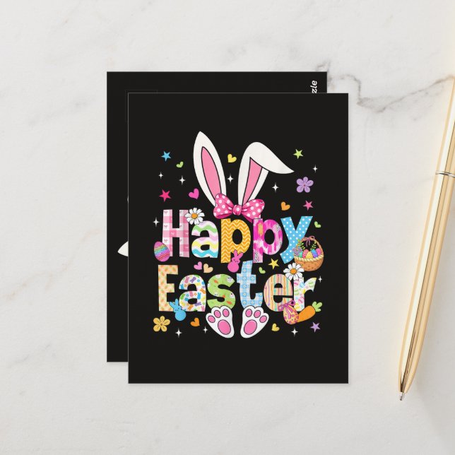 Happy Easter 2026 Cute Bunny Rabbit Postcard (Front/Back In Situ)