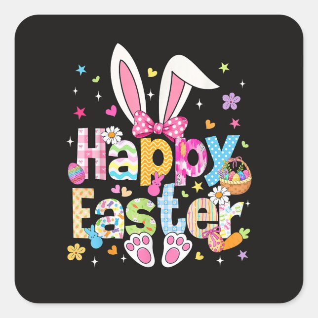 Happy Easter 2026 Cute Bunny Rabbit Square Sticker (Front)