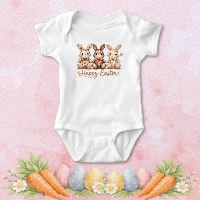Happy Easter 3 Charming Plaid Bunnies Baby Bodysuit (Creator Uploaded)