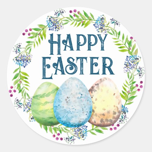 Happy Easter 3 Eggs with Floral Classic Round Sticker