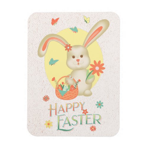 Happy Easter Adorable Bunny Floral Modern Magnet