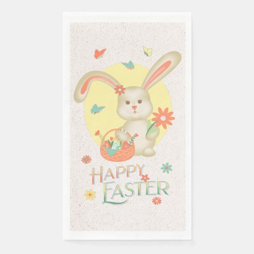 Happy Easter Adorable Bunny Floral Paper Guest Towels