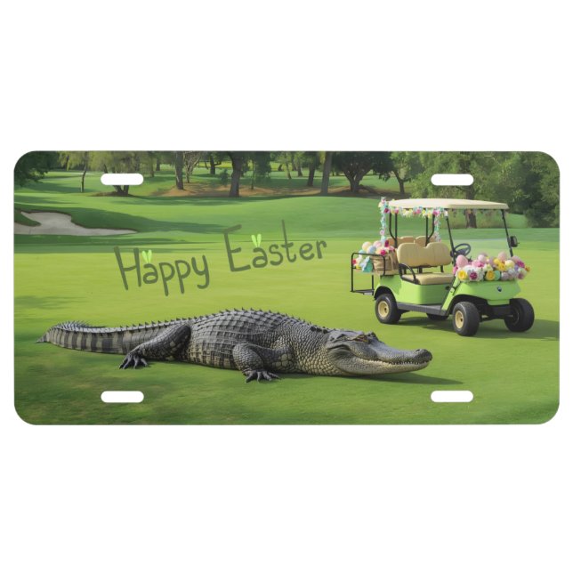 Happy Easter Alligator on Golf Course License Plate (Front)
