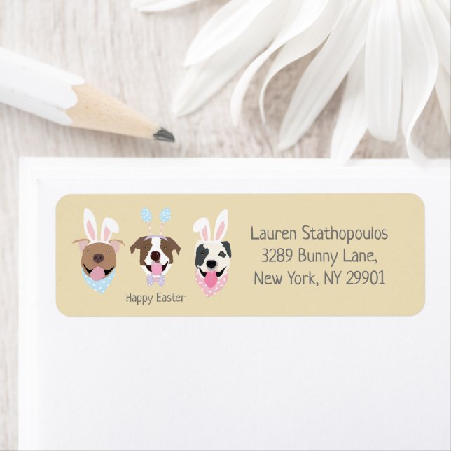 Happy Easter American Pit Bull Terrier Dogs Label (Insitu)