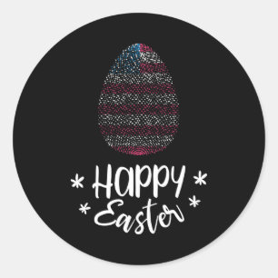 Happy Easter and Easter egg with American flag Classic Round Sticker