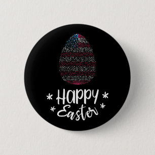 Happy Easter and Easter egg with American flag Pinback Button