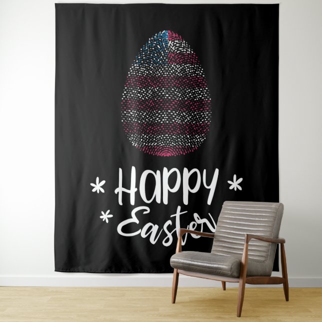 Happy Easter and Easter egg with American flag Tapestry (In Situ)