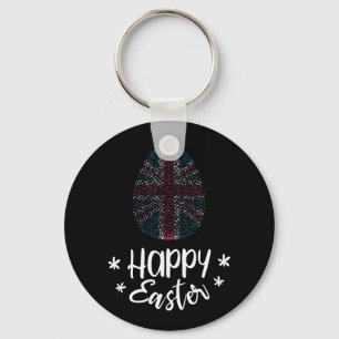 Happy Easter and Easter egg with UK flag Keychain