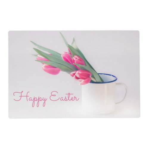 Happy Easter and Pink Tulips Laminated Placemat