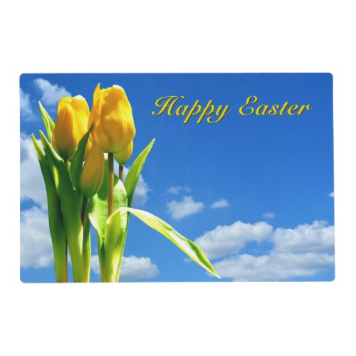 Happy Easter and Yellow Tulips Laminated Placemat