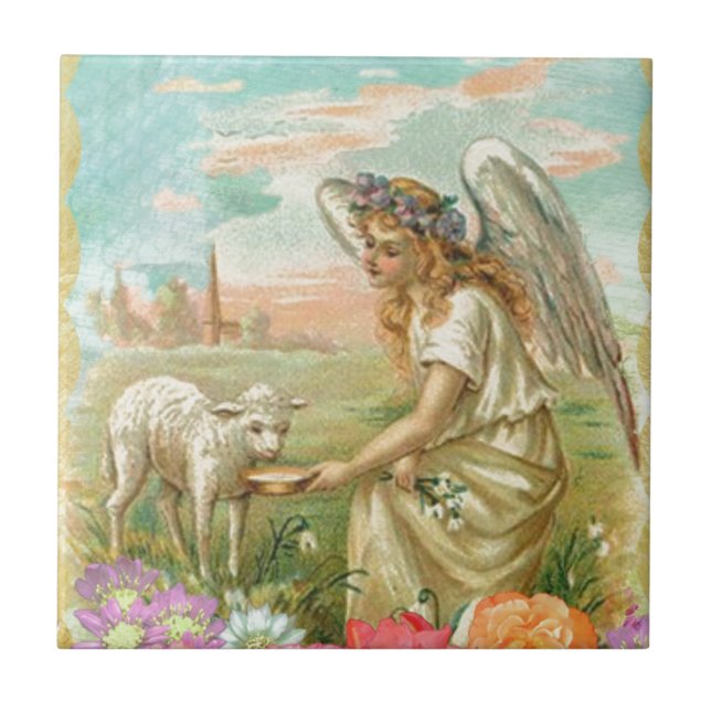 happy easter angel ceramic tile (Front)