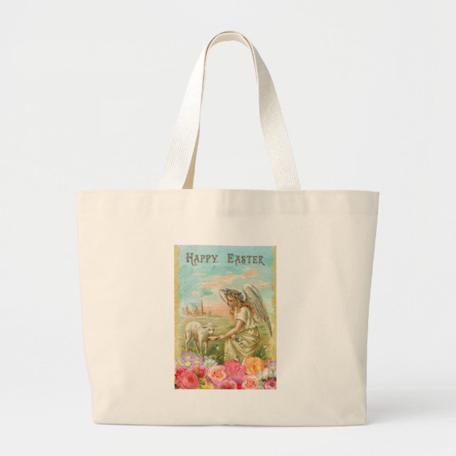happy easter angel large tote bag (Front)