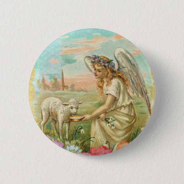 happy easter angel pinback button (Front)