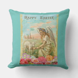happy easter angel throw pillow