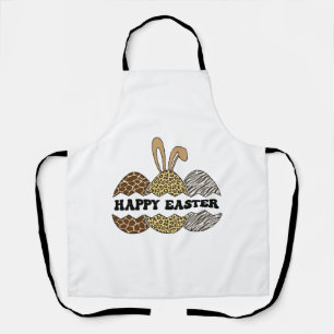 Happy Easter Animal Print Easter Eggs Bunny Apron