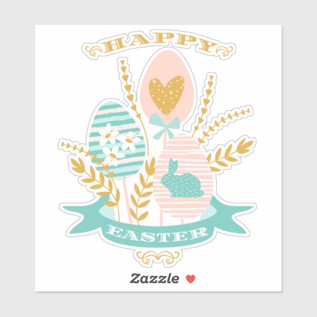 Happy Easter arrangement flowers and Easter bunny Sticker (Sheet)