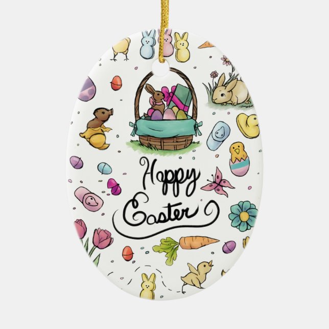 Happy Easter Art Ceramic Ornament (Front)