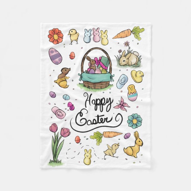 Happy Easter Art Fleece Blanket (Front)