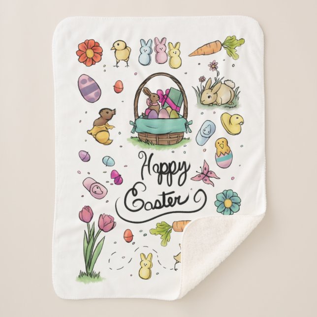 Happy Easter Art Sherpa Blanket (Front)