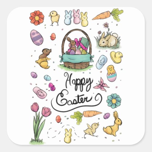 Happy Easter Art Square Sticker