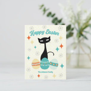 Happy Easter, Atomic Era, Mid Century Modern Cat Holiday Postcard