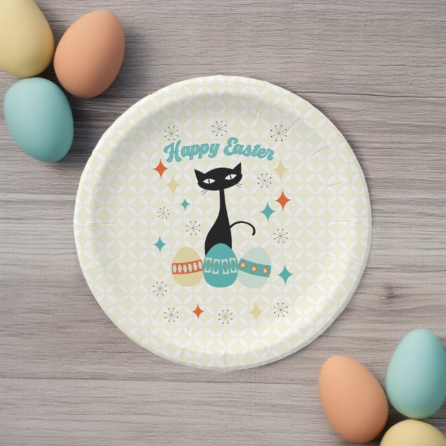 Happy Easter, Atomic Era, Mid Century Modern Cat Paper Plates (Creator Uploaded)
