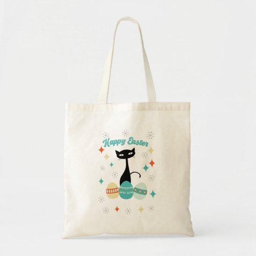 Happy Easter Atomic Era Mid Century Modern Cat Tote Bag