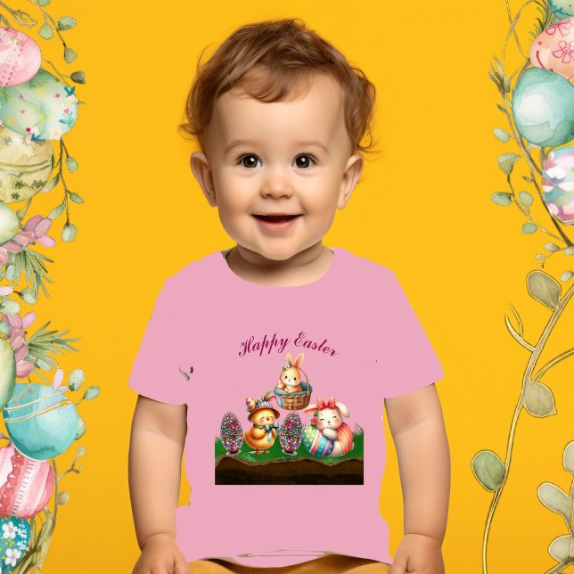 Happy Easter Baby Animals Chick Rabbit Eggs Basket Baby T-Shirt (Happy Easter Baby Animals Chick Rabbit Eggs Basket Baby T-Shirt)