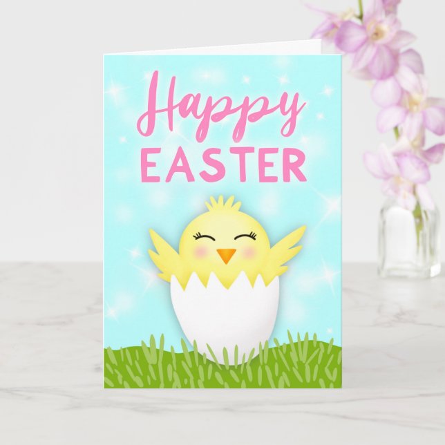 Happy Easter Baby Chick Greeting Card (Orchid)