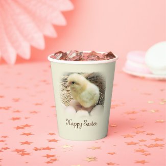 Happy Easter Baby Chick in a Basket Paper Cup