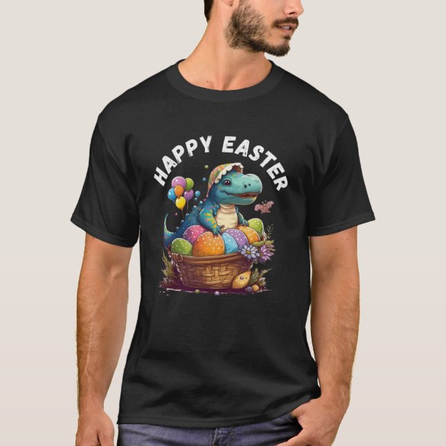 Happy Easter Baby Dino Easter Eggs Basket Easter P T-Shirt (Front)