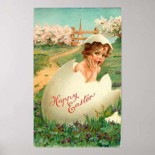 Happy Easter Baby Vintage Poster