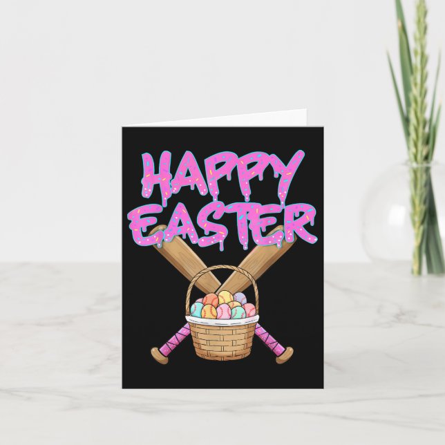 Happy Easter Baseball Bat Ice Cream Drip With Egg  Card (Front)
