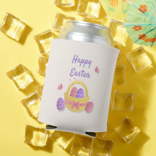 Happy Easter basket and butterflies Can Cooler