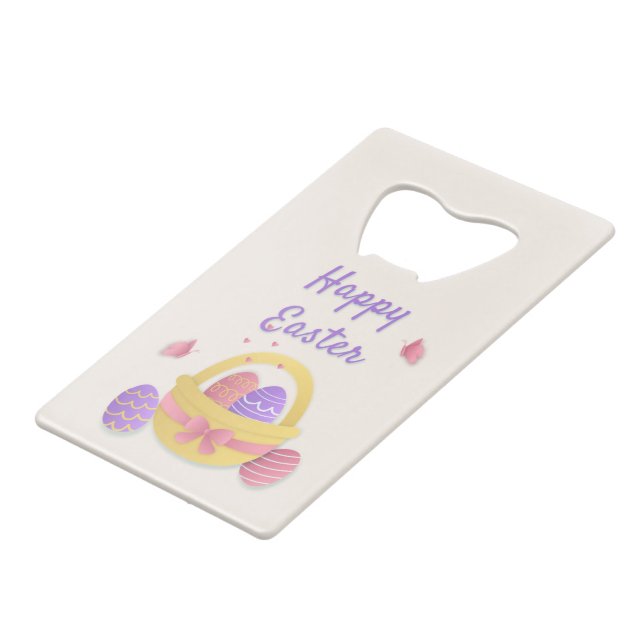 Happy Easter basket and butterflies Credit Card Bottle Opener (Front Angled)