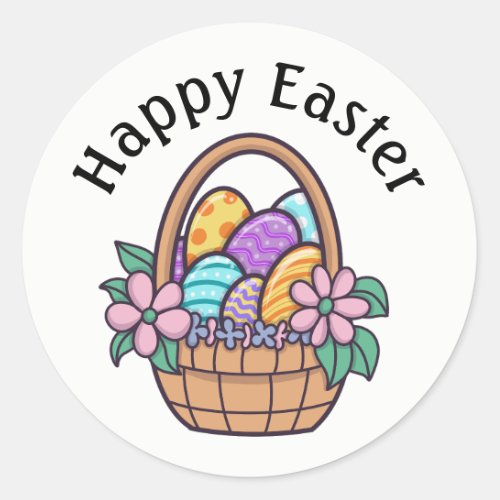Happy Easter Basket Easter Eggs And Flowers Classic Round Sticker