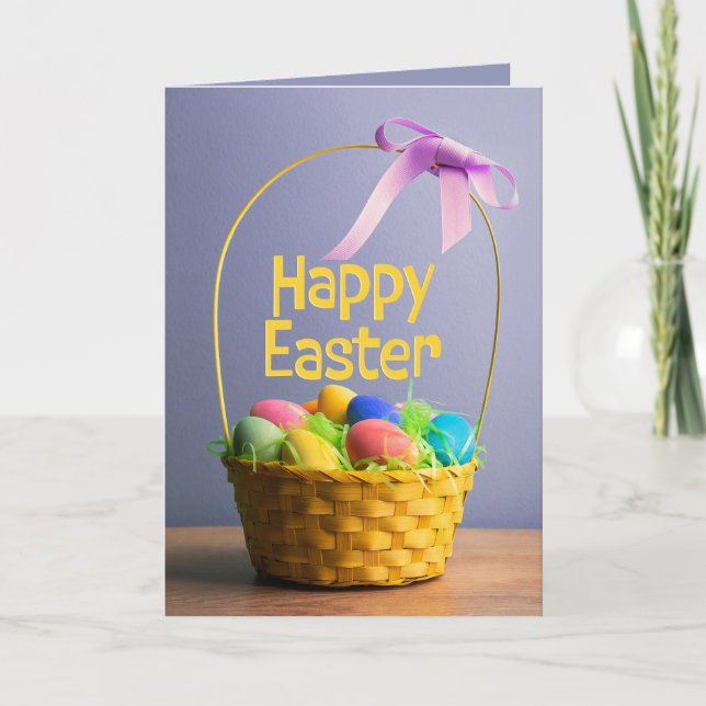 Happy Easter Basket Filled With Eggs Holiday Card (Front)