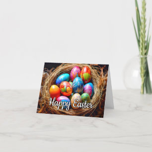 Happy Easter   Basket Full Of Eggs Holiday Card