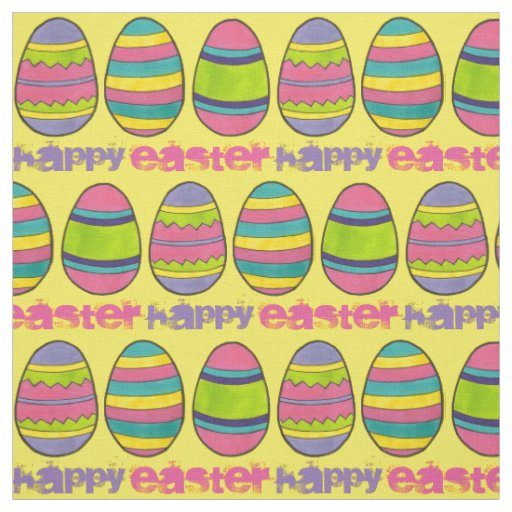 Happy Easter Basket Painted Egg Hunt Eggs Fabric