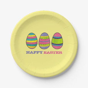 Happy Easter Basket Painted Egg Hunt Eggs Paper Plates